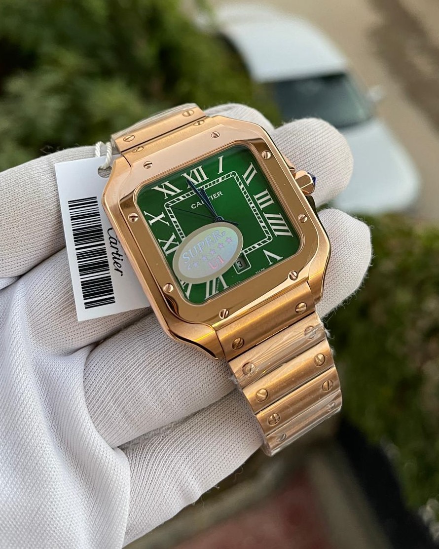 Cartier Santos Rose Erkek Yeşil Kadran Kol Saati L-1385